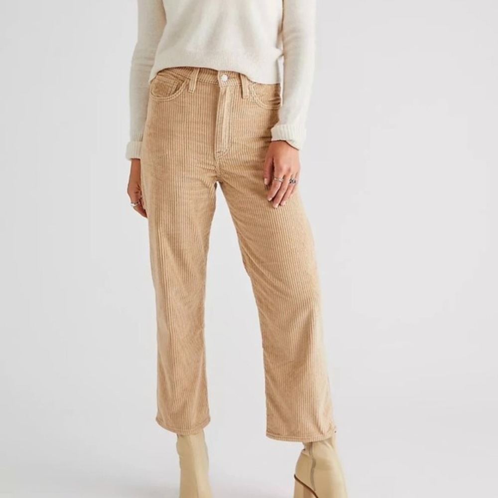 Levi's Premium Ribcage‎ Straight Ankle Corduroy 25 Tan Granola Boho Aesthetic